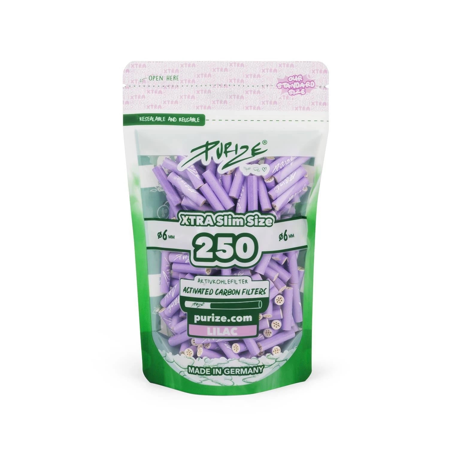PURIZE Aktivkohlefilter XTRA Slim 6mm - verschiedene Farben (250 Stück) PURIZE